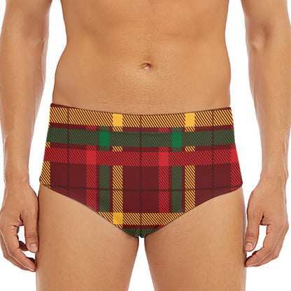 Red Green And Yellow Stewart Print Men's Triangle Swim Briefs