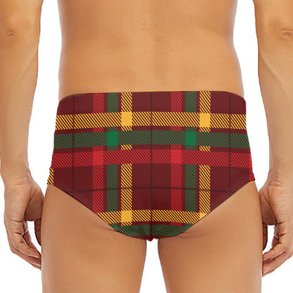 Red Green And Yellow Stewart Print Men's Triangle Swim Briefs
