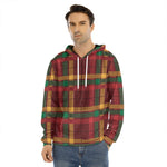 Red Green And Yellow Stewart Print Men's Velvet Pullover Hoodie