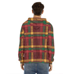 Red Green And Yellow Stewart Print Men's Velvet Pullover Hoodie