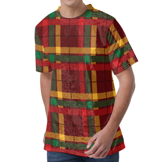 Red Green And Yellow Stewart Print Men's Velvet T-Shirt