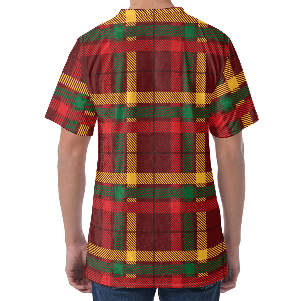 Red Green And Yellow Stewart Print Men's Velvet T-Shirt
