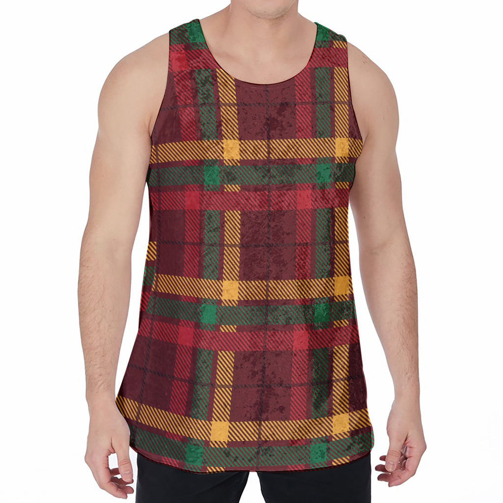 Red Green And Yellow Stewart Print Men's Velvet Tank Top