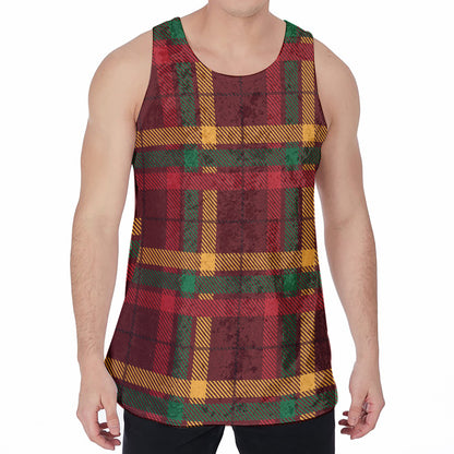 Red Green And Yellow Stewart Print Men's Velvet Tank Top