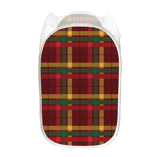 Red Green And Yellow Stewart Print Mesh Laundry Hamper