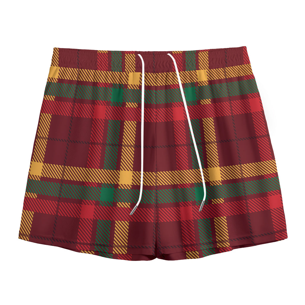 Red Green And Yellow Stewart Print Mesh Shorts