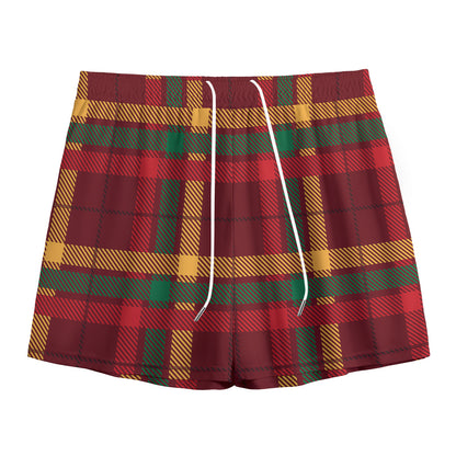 Red Green And Yellow Stewart Print Mesh Shorts