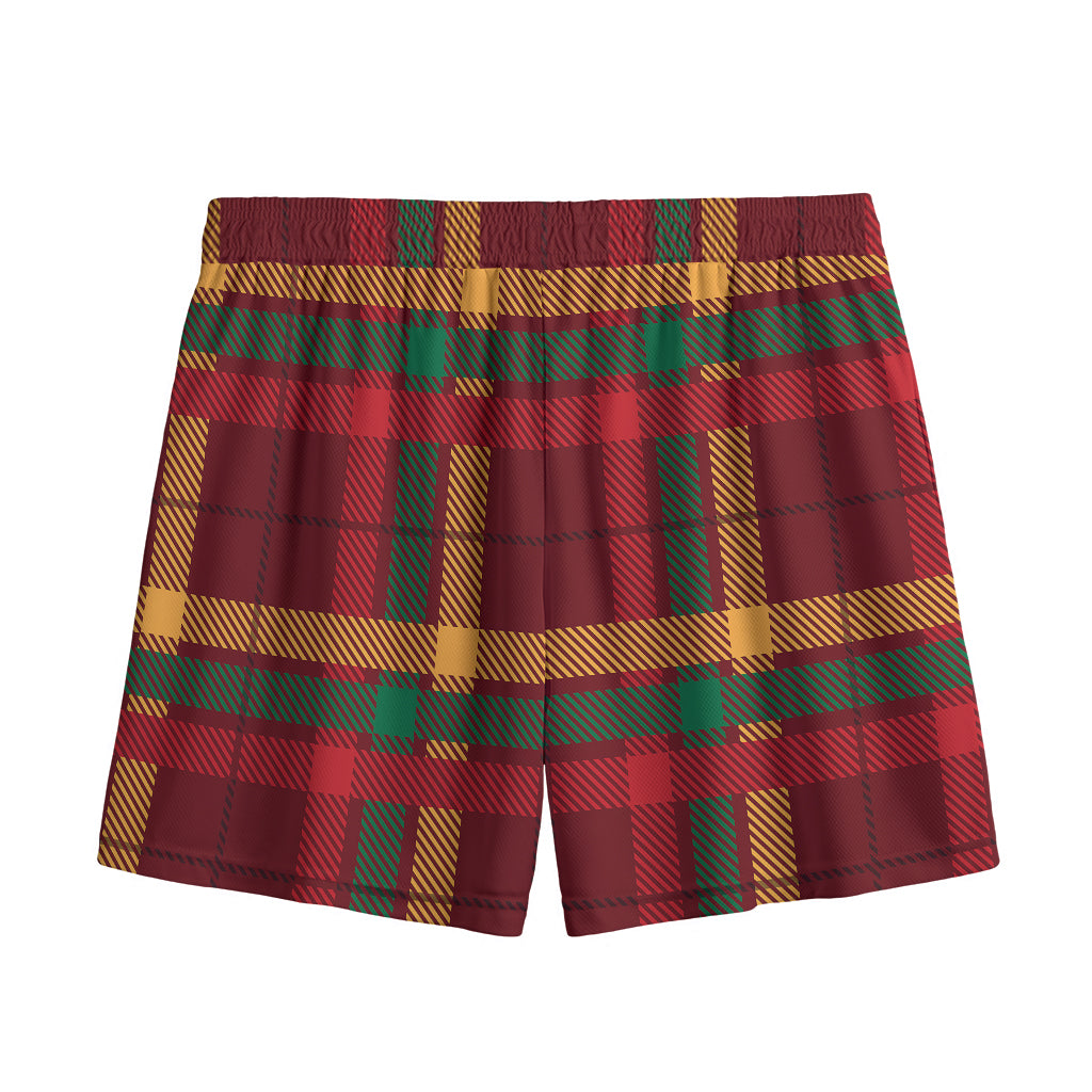 Red Green And Yellow Stewart Print Mesh Shorts