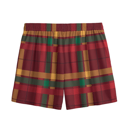 Red Green And Yellow Stewart Print Mesh Shorts