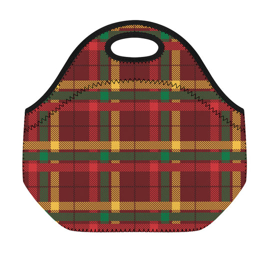 Red Green And Yellow Stewart Print Neoprene Lunch Bag
