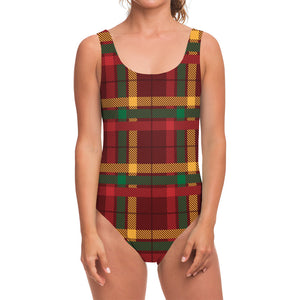 Red Green And Yellow Stewart Print One Piece Swimsuit