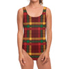 Red Green And Yellow Stewart Print One Piece Swimsuit