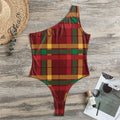 Red Green And Yellow Stewart Print One Shoulder Bodysuit