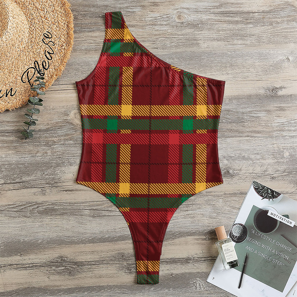 Red Green And Yellow Stewart Print One Shoulder Bodysuit