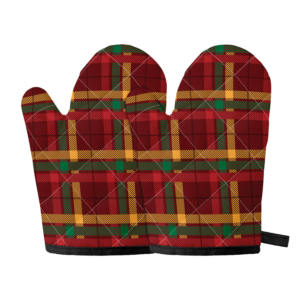 Red Green And Yellow Stewart Print Oven Mitts