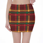 Red Green And Yellow Stewart Print Pencil Mini Skirt
