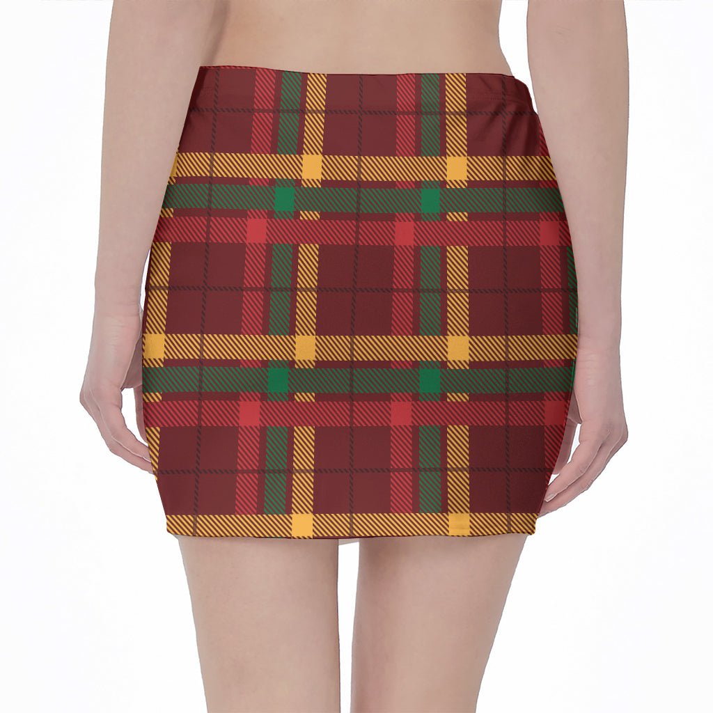 Red Green And Yellow Stewart Print Pencil Mini Skirt
