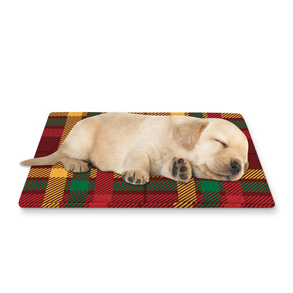 Red Green And Yellow Stewart Print Pet Cooling Mat Cover