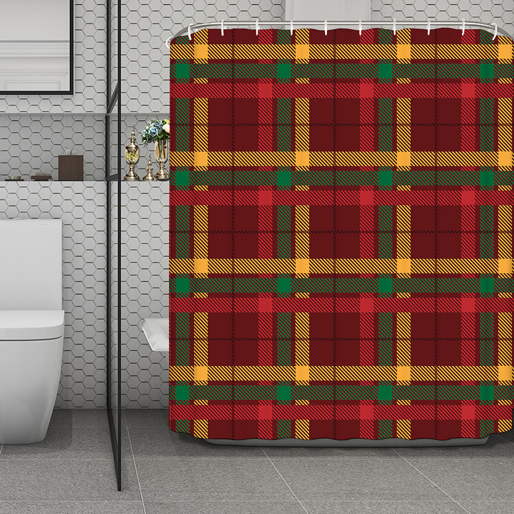 Red Green And Yellow Stewart Print Polyester Shower Curtain