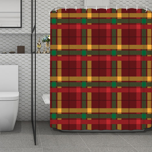 Red Green And Yellow Stewart Print Polyester Shower Curtain