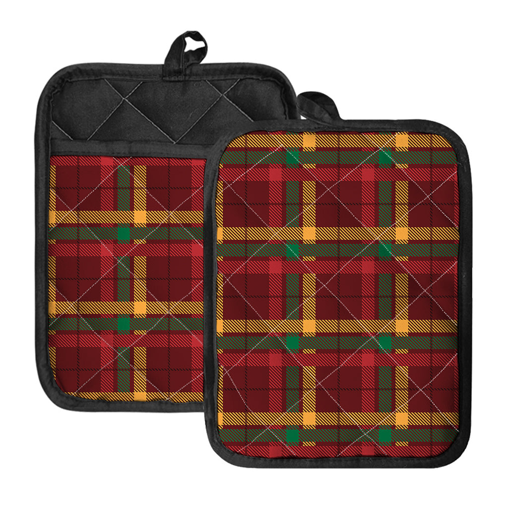 Red Green And Yellow Stewart Print Pot Holders With Pocket