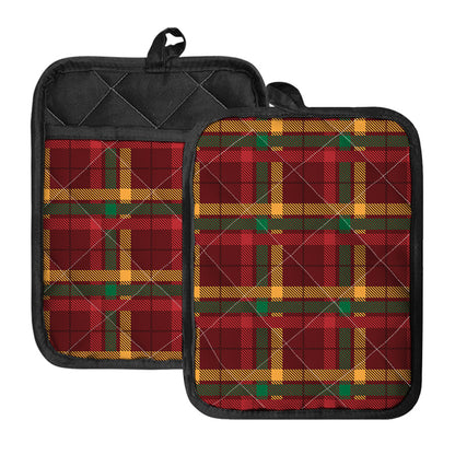 Red Green And Yellow Stewart Print Pot Holders With Pocket