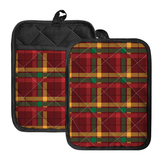 Red Green And Yellow Stewart Print Pot Holders With Pocket