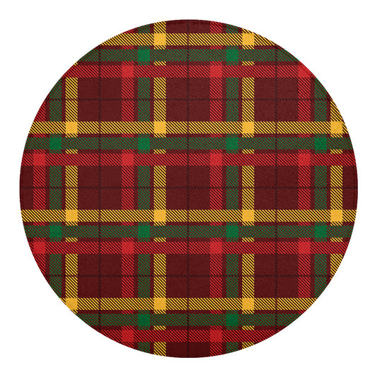 Red Green And Yellow Stewart Print Round Blanket