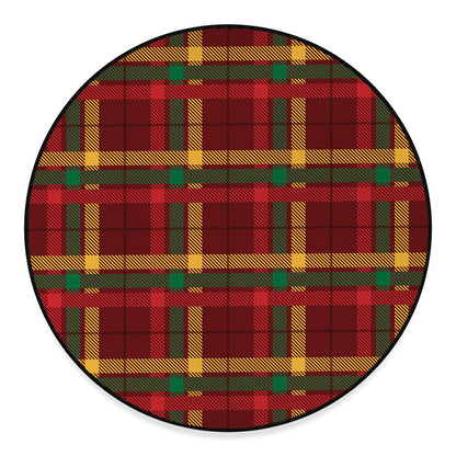 Red Green And Yellow Stewart Print Round Floor Mat