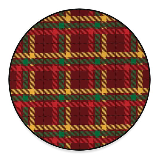 Red Green And Yellow Stewart Print Round Floor Mat