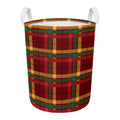 Red Green And Yellow Stewart Print Round Laundry Basket
