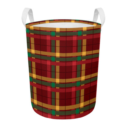 Red Green And Yellow Stewart Print Round Laundry Basket