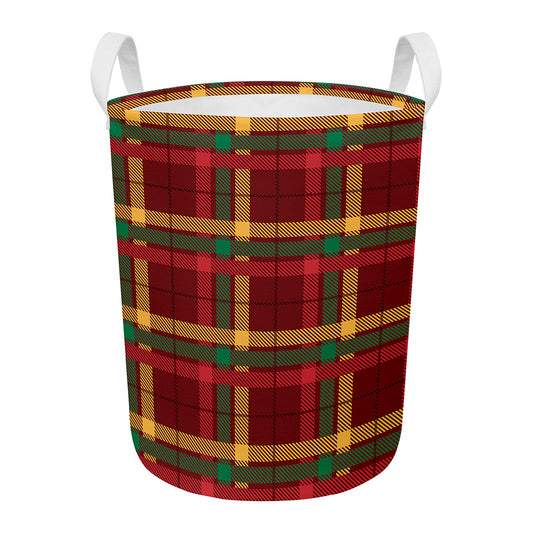 Red Green And Yellow Stewart Print Round Laundry Basket