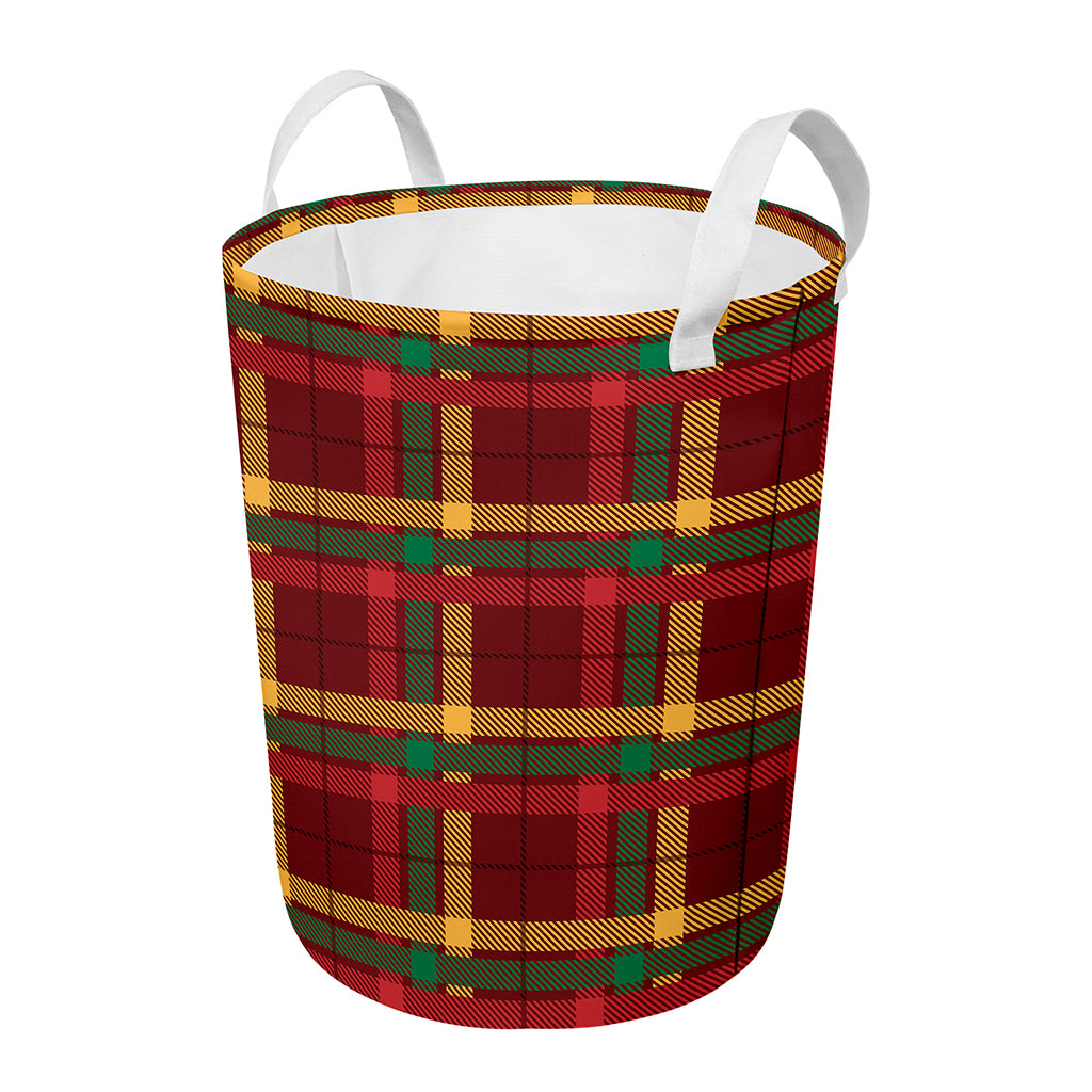 Red Green And Yellow Stewart Print Round Laundry Basket