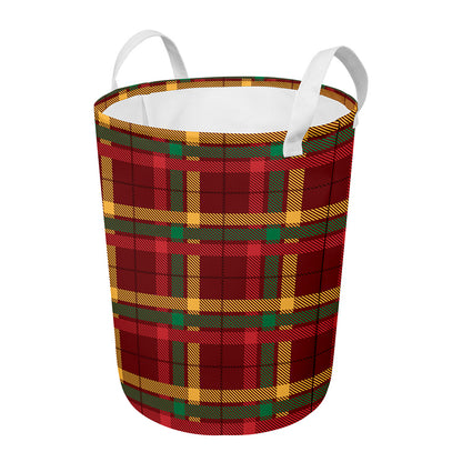 Red Green And Yellow Stewart Print Round Laundry Basket