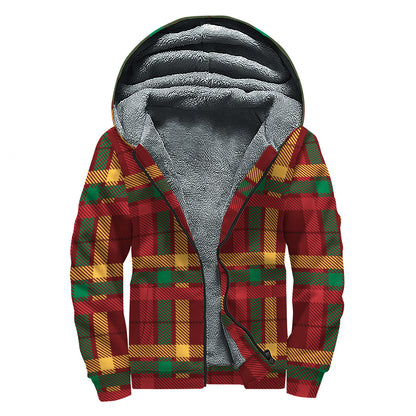 Red Green And Yellow Stewart Print Sherpa Lined Zip Up Hoodie