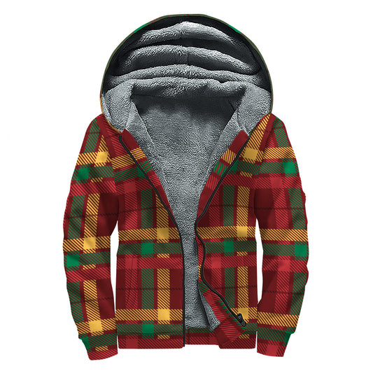 Red Green And Yellow Stewart Print Sherpa Lined Zip Up Hoodie