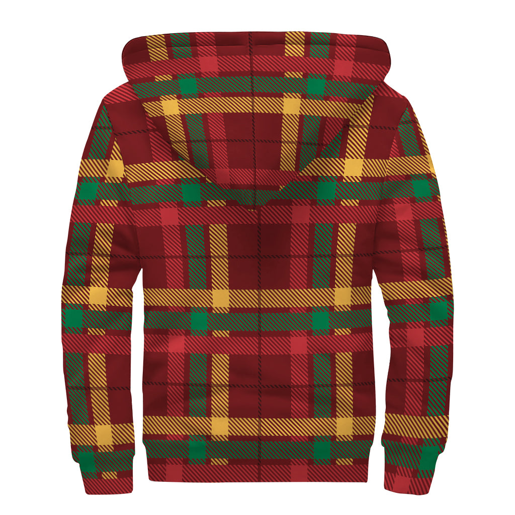 Red Green And Yellow Stewart Print Sherpa Lined Zip Up Hoodie