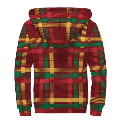Red Green And Yellow Stewart Print Sherpa Lined Zip Up Hoodie