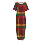 Red Green And Yellow Stewart Print Short Sleeve Long Nightdress