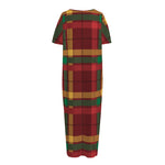 Red Green And Yellow Stewart Print Short Sleeve Long Nightdress