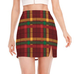 Red Green And Yellow Stewart Print Side Slit Mini Skirt