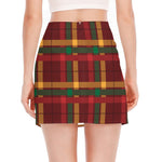 Red Green And Yellow Stewart Print Side Slit Mini Skirt