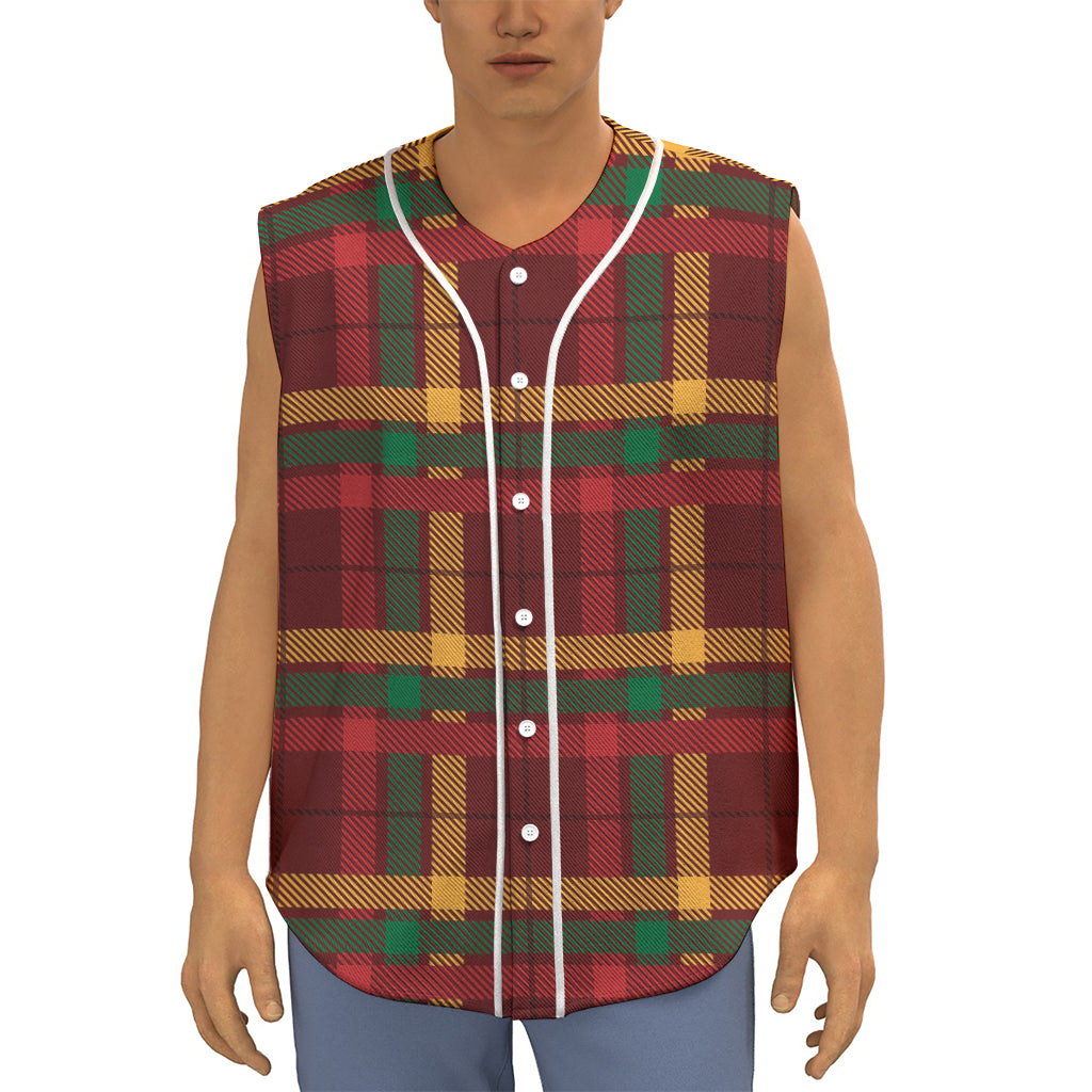 Red Green And Yellow Stewart Print Sleeveless Baseball Jersey