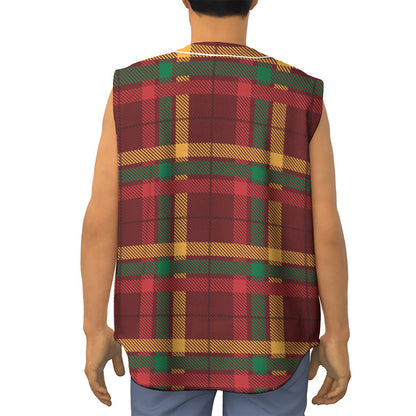 Red Green And Yellow Stewart Print Sleeveless Baseball Jersey