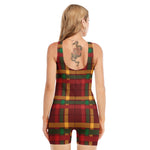Red Green And Yellow Stewart Print Sleeveless One Piece Swimsuit