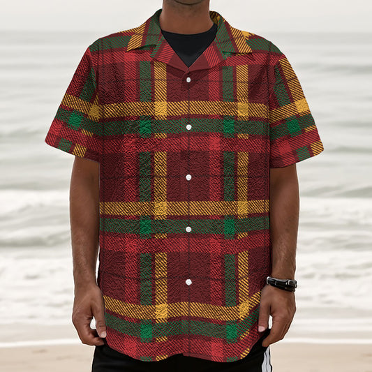 Red Green And Yellow Stewart Print Textured Short Sleeve Shirt