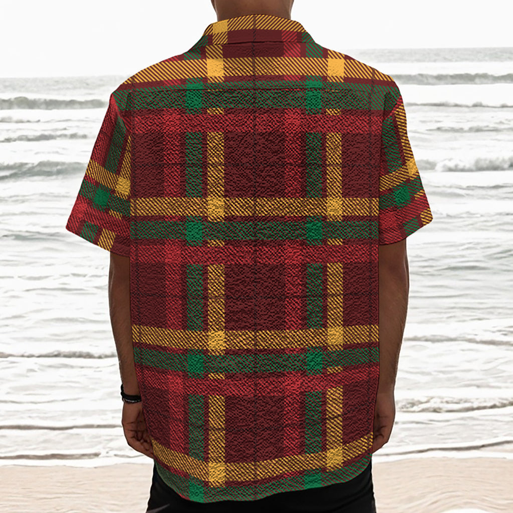 Red Green And Yellow Stewart Print Textured Short Sleeve Shirt