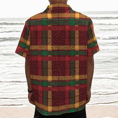 Red Green And Yellow Stewart Print Textured Short Sleeve Shirt