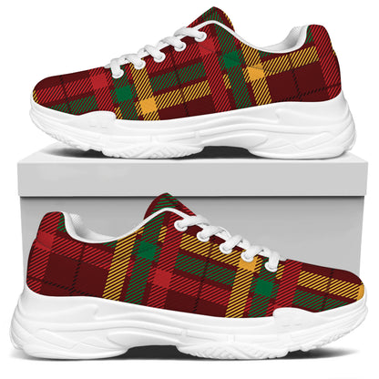 Red Green And Yellow Stewart Print White Chunky Shoes